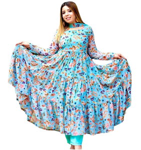 Prêt-à-porter haut Georgette femmes indien traditionnel longue robe Dupatta ensemble impression numérique travail entièrement cousu Occasions spéciales - Product Image 1