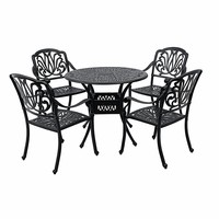 Ensemble de table à manger d'extérieur en aluminium moulé en 5 pièces avec quatre fauteuils ornés de sculptures pour jardin et terrasse