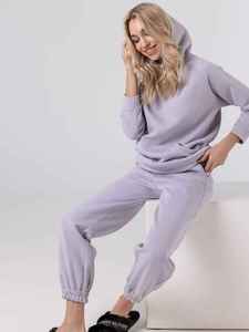 Ensemble de survêtement décontracté deux pièces vert sauge pour femme : sweat à capuche épais et pantalon de jogging à revers assorti – OEM ODM - Product Image 6