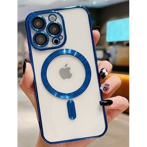 Funda Transparente Cromada para iPhone 15 Plus 6.7 con Anillo Magnético Azul (Empaque Individual) - Product Image 1