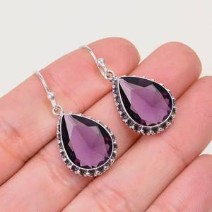 Handmade Cute Gold Plated <b>Amethyst</b> <b>Earrings</b> 925 Sterling Silver February Birthstone Elegant Gift for Women Boho Design - Product Image 3