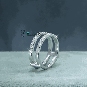 แหวนเพชรโมอิส2แถวสไตล์ไม่ซ้ำใครสำหรับผู้หญิง925เงินสเตอร์ลิงตัดสีขาว - Product Image 3