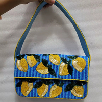 Sac à bandoulière bleu citron perlé, pochette de luxe indienne entièrement faite à la main, sac à main pour femme, grande capacité, durable, idéal pour les soirées d'été