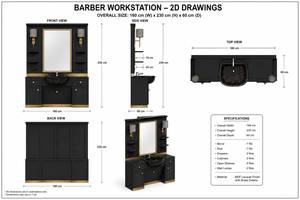 Black Gold Metal Salon Vanity <b>Set</b> with Hair Washing Station <b>Mirror</b> <b>Wall</b> Lamp Sink Cabinet for Barber Shop - Product Image 4