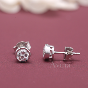 IGI Certified Lab Grown Diamond Bezel Set Round Stud <b>Earrings</b> 14K White / Yellow & Rose Gold Minimalist Diamond <b>Earrings</b> - Product Image 6