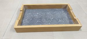 Plateaux décoratifs artisanaux en bois, ensemble simple de 3 plateaux en bois d'acacia, plateau de service pour comptoir - Product Image 2