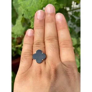 <b>925</b> <b>Silver</b> Clover <b>Ring</b> <b>with</b> Black Onyx Hand-Designed Licensed Private Brand Jewelry for Gift - Product Image 3