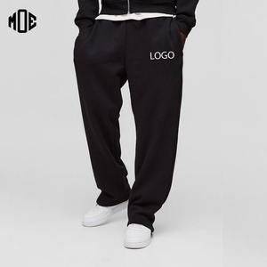 Pantalones de chándal de algodón 450GSM para hombre, ropa de calle de invierno de pierna ancha, logotipo personalizado, bordado, estampado de hojaldre, pantalones de jogging medio, forro polar - Product Image 1