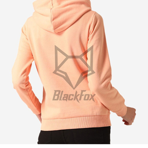 Women's Peach Hooded Sweatshirt Solid Color Long Sleeve Pullover With Front Pockets Breathable Cotton Autumn Wear - Product Image 4