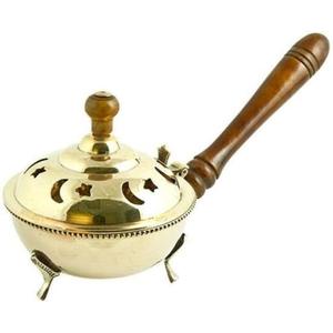 Grabado de diseño 100% de latón Loban quemador decorativo ligero de lujo quemador de incienso y difusor de Aroma con mango de madera - Product Image 6