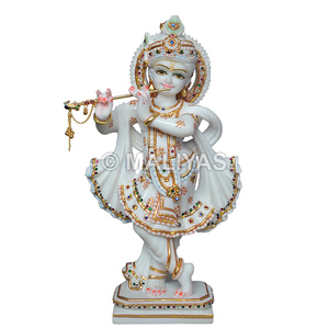 Murti de Krishna de Mármol, Ídolo del Señor Krishna Hecho a Mano en Mármol Blanco - Product Image 1