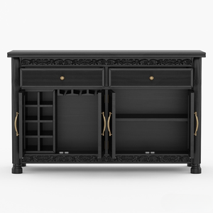Aparador de Madera de Teca Maciza Rústica de Lujo, Gabinete Buffet Hecho a Mano, Almacenamiento de Vino Negro, Cajones, Herrajes de Latón, Cocina Antigua - Product Image 5