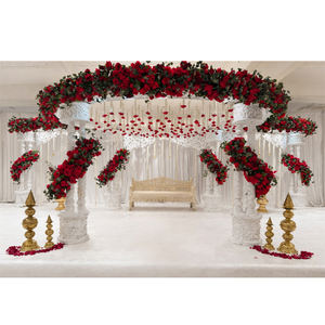 ศาลาแต่งงานสีขาวแบบทรีเวนีสำหรับงานแต่งงานฮินดูในสหราชอาณาจักร ดีไซน์ดอกบัวสีขาวหรูหราจากไม้ ผลิตในอินเดีย จำหน่ายสำหรับงานแต่งงานในสหรัฐอเมริกา ราคาโรงงาน - Product Image 1