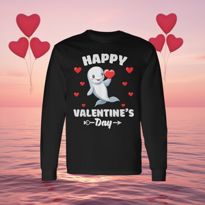 T-shirt à manches longues pour la Saint-Valentin avec motif de baleine Beluga, pour les amoureux des animaux, avec cœurs, t-shirts promotionnels - Product Image 3