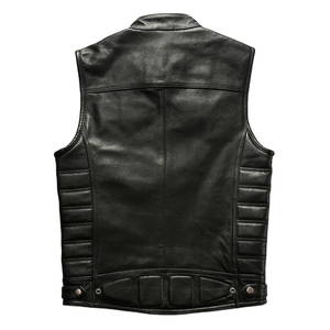 Gilet en cuir décontracté pour hommes Style motard avec tissu peigné respirant Vêtements d'extérieur d'hiver - Product Image 4