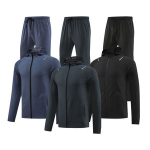 Ensemble de survêtement pour homme en 2 pièces, veste de sport à capuche et pantalon de jogging, automne, uni, taille élastique, logo personnalisé, hiver, vêtements respirants - Product Image 2