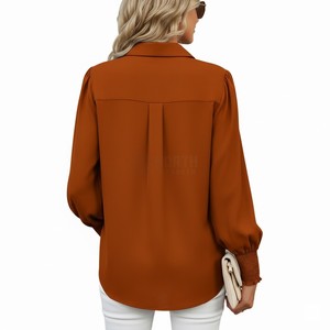 Chemise de bureau vintage imprimée pour femmes automne/hiver 2025, nouvelle chemise sans manches à col rabattu, ample, en tissu organza pour femmes - Product Image 2