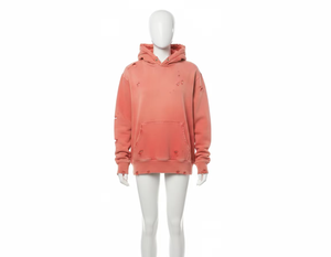 Sudadera con Capucha Lisa para Hombre de la Mejor Calidad, Estilo Desgastado, Color Coral, Lavado Ácido, Talla Grande, Tejido Deshilachado, Cómoda, Servicios OEM - Product Image 5