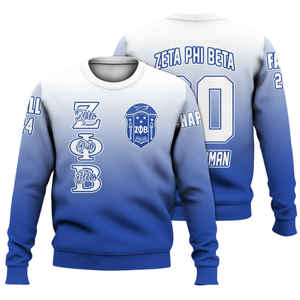 Sweat-shirt à col rond bleu avec lettres grecques Zeta Phi Beta pour femmes, broderie de la sororité 1920 - Product Image 3