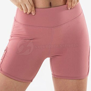 Femmes OEM Logo Brodé Taille Élastique Gym Hip Motif Booty Shorts Couleur Unie Shorts De Sport En Gros - Product Image 6