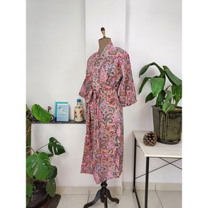 Kimono Boho Hecho a Mano, Vestido Floral de Verano, Ligero y Lujoso, Bata de Algodón para Vacaciones en la Playa, Estilo Indio - Product Image 6