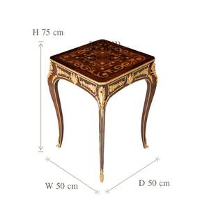 Table d'appoint carrée de luxe avec incrustation de marqueterie complexe et accents en laiton doré orné pour la décoration intérieure classique des palais - Product Image 5