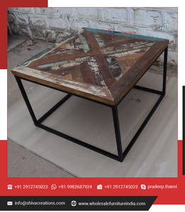 Mesa de centro de madera recuperada industrial rústica moderna con base de metal pequeño espacio sala de estar muebles para el hogar al por mayor - Product Image 5