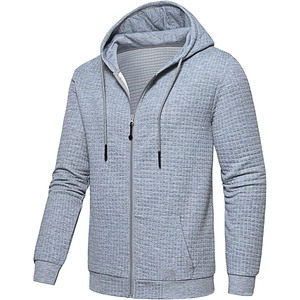 Sudadera con capucha de lana personalizada para hombre, con cremallera completa con estampado de hojaldre y logotipo bordado básico, material grueso mezclado de algodón 100% - Product Image 1