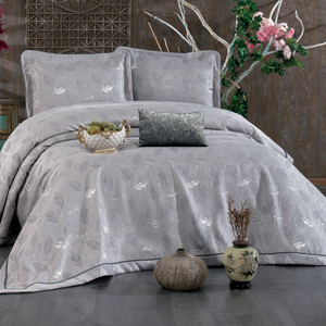 Ensemble de couvre-lit Guzide Flower Grey 4 pièces rayé 100% chenille tissé anti-acariens anti-déchirures lavable taille King - Product Image 1