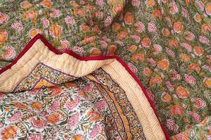 <b>Indian</b> Jaipuri Block Print <b>Quilt</b> Printed Reversible Razai Cotton Handmade Floral <b>Quilt</b>, Jaipuri Razai, Bedspread Comforter - Product Image 3