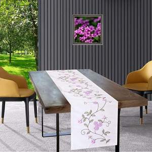 Caminos de mesa Bordados florales rústicos de algodón grueso doble para uso doméstico lavanda púrpura para primavera y verano - Product Image 2