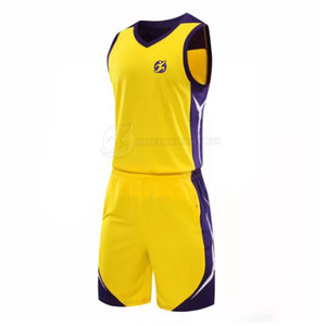 Uniforme de basket-ball personnalisé respirant antibactérien à séchage rapide jaune violet Design Plus Size Option Logo personnalisé-Vente en gros - Product Image 6