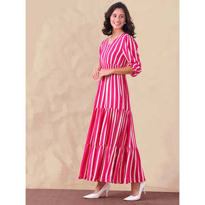 Striped Pure Rayon Women Tiered Maxi <b>Dress</b> - Product Image 3