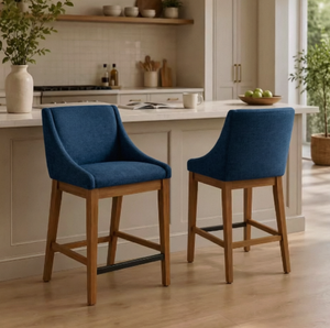 Tabouret de bar moderne rembourré avec pieds en bois et dossier solide pour utilisation à domicile - Product Image 1