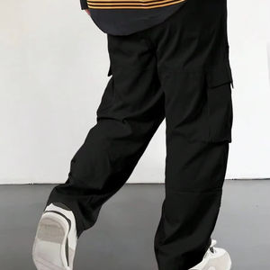 กางเกงคาร์โก้ Y2K น้ำหนักเบาสำหรับผู้ชายกางเกงทรงตรงแบบหลวมพร้อมเชือกรูดกางเกงปีนเขาแบบลำลองดีไซน์มีกระเป๋าและซิป - Product Image 1