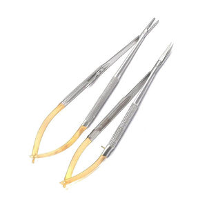 Micro ciseaux Noyes à usage unique Instruments ophtalmiques extra pointus avec ciseaux à iris en acier à action à ressort 4.5 et porte-aiguille - Product Image 1