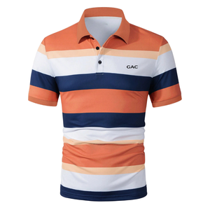 <b>Mens</b> <b>Orange</b> White Navy Striped Polo <b>Shirt</b> Short Sleeve Breathable Quick Dry Lightweight Casual Golf Tennis Summer Knit Top Wear - Product Image 2