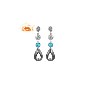 Meilleure vente oxydé en argent Sterling Turquoise matrice pierres précieuses balancent boucle d'oreille bijoux personnalisés pour les femmes cadeau pour elle - Product Image 1
