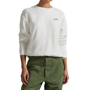 Service OEM, sweat-shirt à col rond en polaire de qualité supérieure pour femmes, broderie sur le devant, léger, respirant, mélange de coton, été, printemps, automne - Product Image 1
