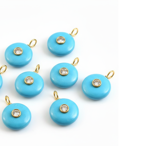 Colgante de piedras preciosas sueltas redondas de turquesa Natural, colgante con incrustaciones de plata 925 chapada en oro, doble piedra, joyería de moda para mujer - Product Image 3