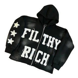 Jersey de algodón 100%, Sudadera con capucha, bordado desgastado, peso pesado, 400 gramos, forro polar, estilo informal de invierno ecológico - Product Image 1