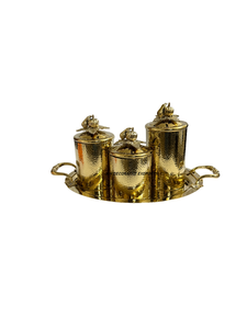 ชุดโหลเครื่องเทศและผลไม้อบแห้งเคลือบทองเหลือง พร้อมลวดลายตอกแบบแฮนด์เมด สำหรับจัดเก็บและใช้เป็นถาดเสิร์ฟ - Product Image 6