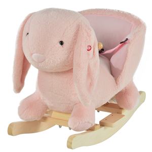 HOMCOM Cheval à bascule lapin avec sons, cheval à bascule interactif pour bébé pour 18-36 mois, rose, 60x33x50cm - Product Image 1