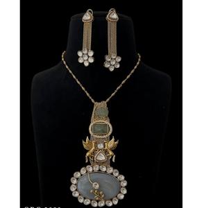 Beautiful Gold Plated Brass Templet Style <b>Moissanite</b> Kundan <b>Necklace</b> Set Earrings Women Designer Party Engagement Wedding Gift - Product Image 2