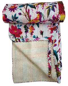 Colcha de algodón suave Vintage indio bloque de mano impreso Kantha tiro edredones reversibles bohemios patrón Floral hecho a mano Gudari - Product Image 4
