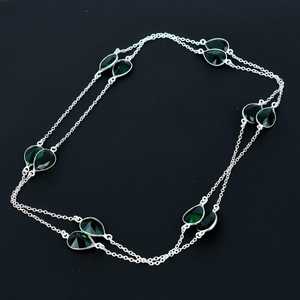 Collar de lágrima de diópsido de cromo, conjunto de bisel de cadena de piedras preciosas de Plata de Ley 925, joyería hecha a mano, regalo verde elegante para mujer - Product Image 1
