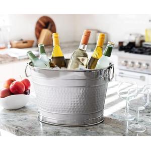 Oval Stainless Steel Beverage Ice <b>Bucket</b> & <b>Drink</b> Cooler with Handles for Parties 5L Capacity Floral Pattern - Product Image 3