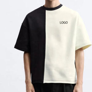 Camisetas Personalizadas de Alta Calidad 100% Algodón para Hombre, Diseño Holgado de Dos Colores Combinados, Talla Grande, Media Manga, para Fisicoculturismo - Product Image 3