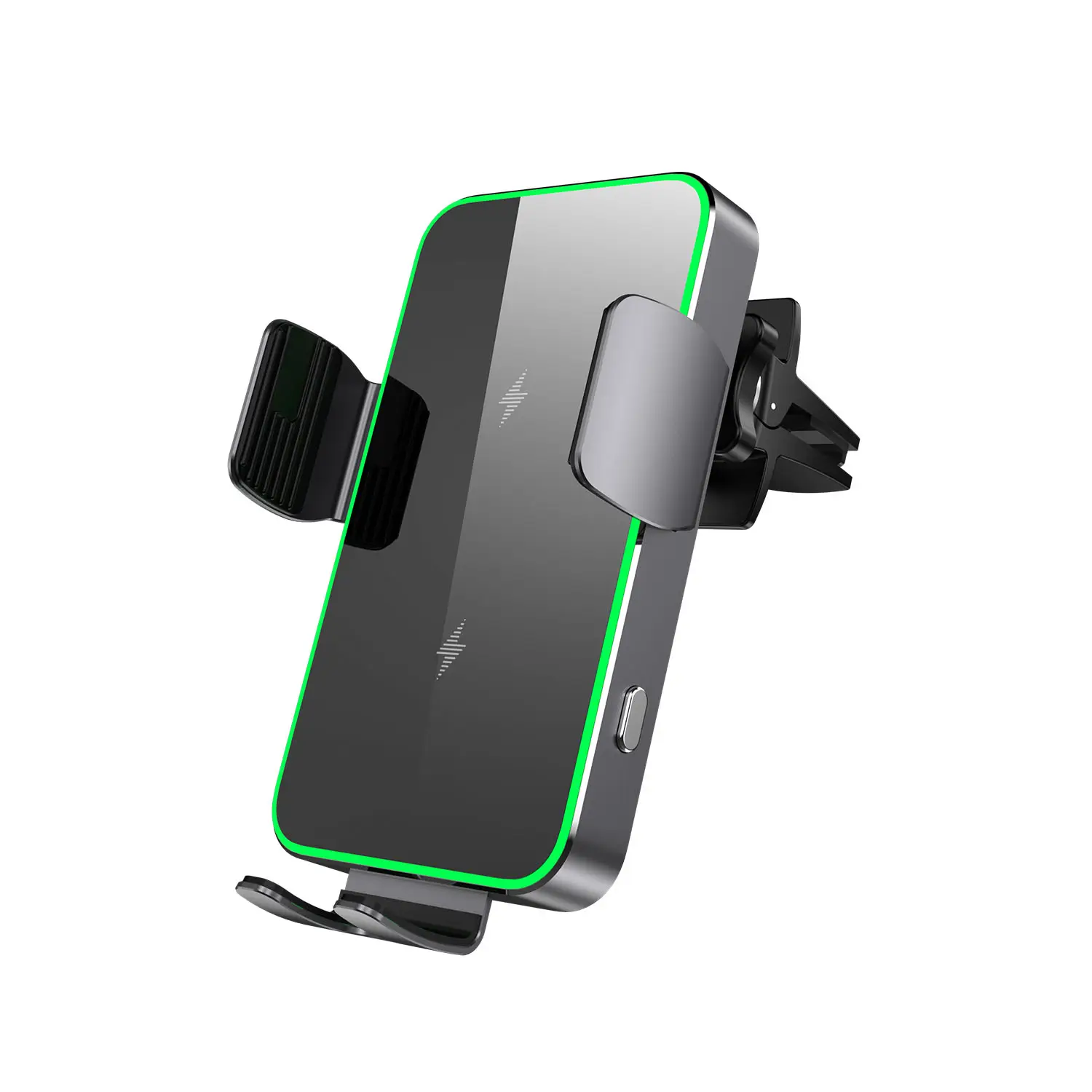 Aluminum alloy double coil car charging, wireless car charger, aluminum alloy charger with green and blue atmosphere lights