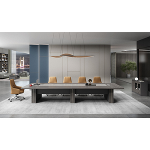 Modern <b>Large</b> Grey Glossy Office Conference Table MFC Wood Panel with Aluminum Legs Cable Management Customizable Meeting Table B - Product Image 3